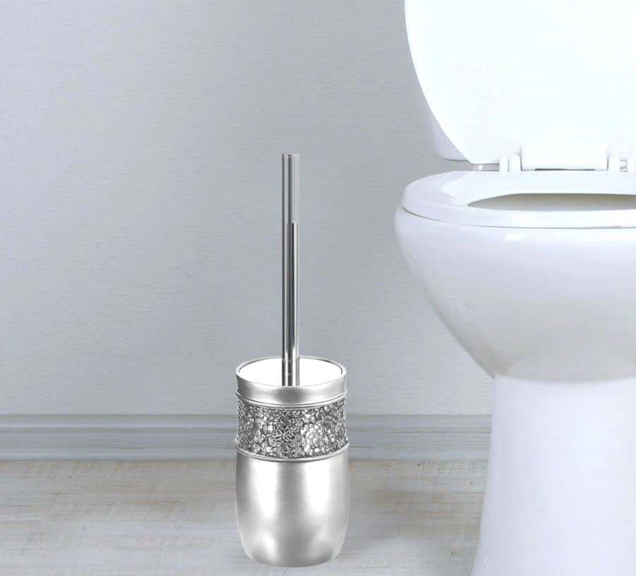 Crackled Glass Toilet Brush with Holder