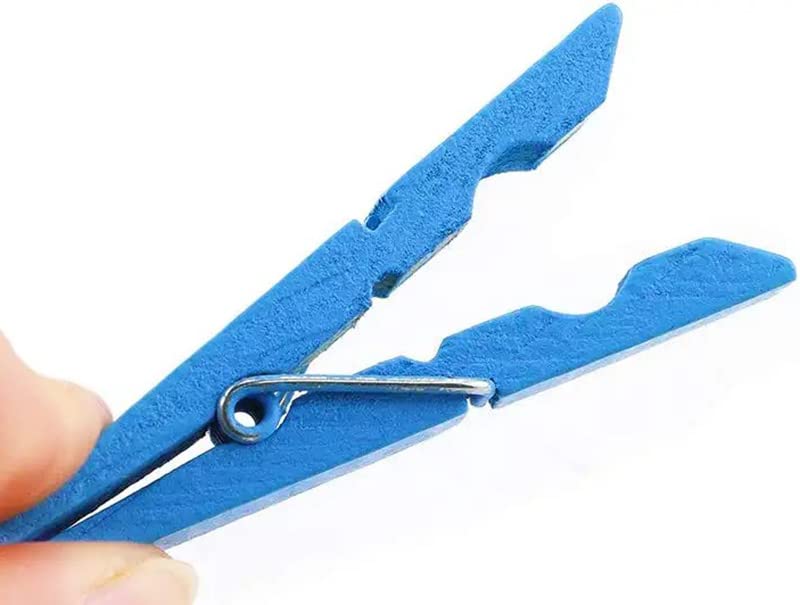 1.9" Wooden Clothespins Hanging Clothes Pins Clip Photo Holder DIY Gift Festive Party Decor with Bright Blue Jute Twine Pack 50 (50 Count)