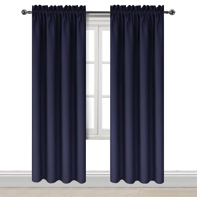 Blackout Curtains for Bedroom Living Room 38 x 84 Inch Long Navy (2 Count)