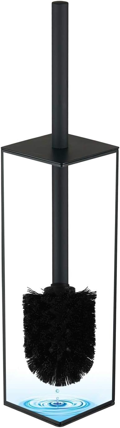 Matte Black Square Stainless Steel Toilet Brush with Holder