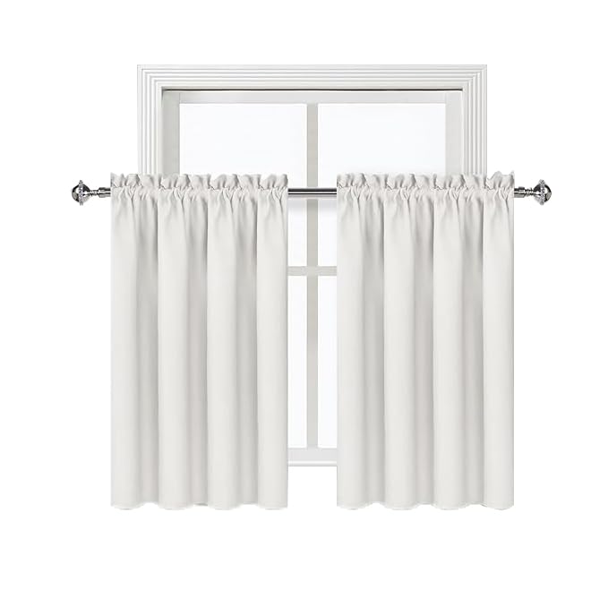Short Blackout Curtains 42 x 36 Inch Long for Kitchen RV Bunk Ivory (2 Count)