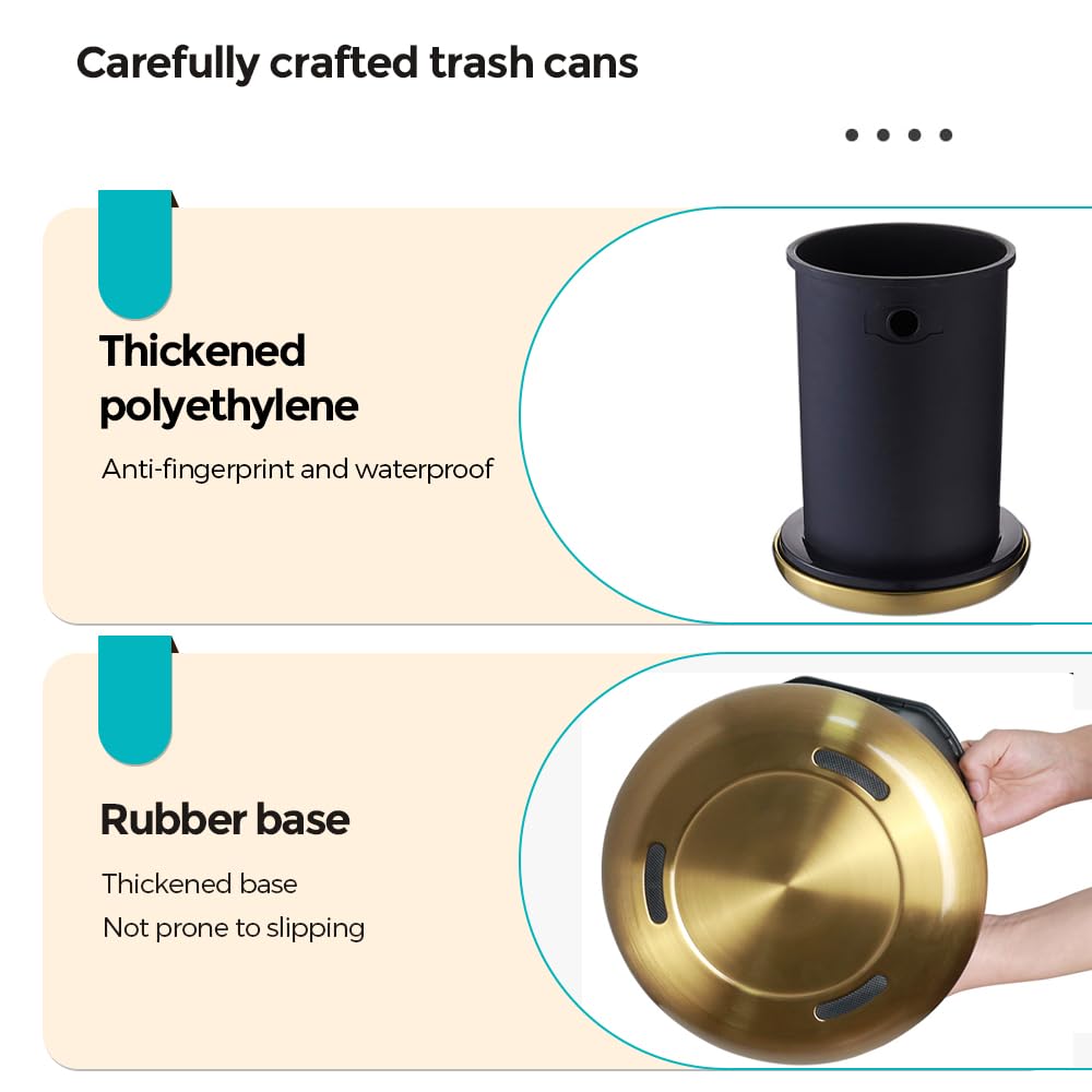 8L 2.1Gal Gold Brushed Stainless Steel Trash Can with Swing Cover