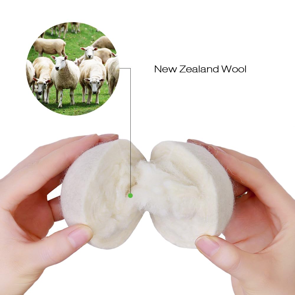 Wool Ball Wool Dryer Balls XL Premium Reusable Natural Fabric Softener Pet Fur Hair Remover (6 Count)