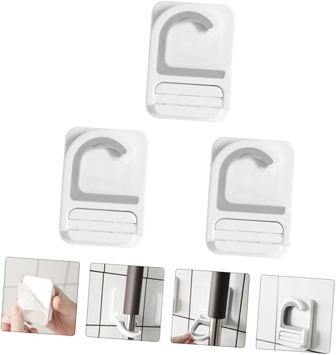 3pcs Wall Mounted Mop Holder Hooks Traceless Heavy Duty Broom Organizer Multifunctional Mop Hanger for Home Kitchen and Garage