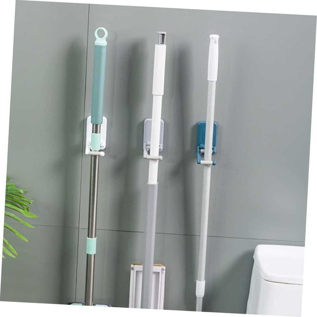 3pcs Adhesive Mop Holder No Drilling Punch Wall Mop Grippers for Broom Organization Space