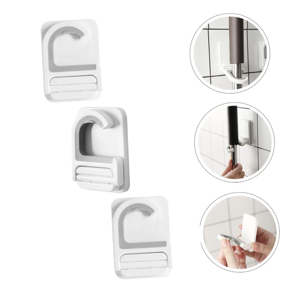3pcs Punch Broom Mop Holder Wall Mount Hooks Multifunctional Mop Organizer for Umbrellas and Cleaning Tools Home Kitchen Garage Storage