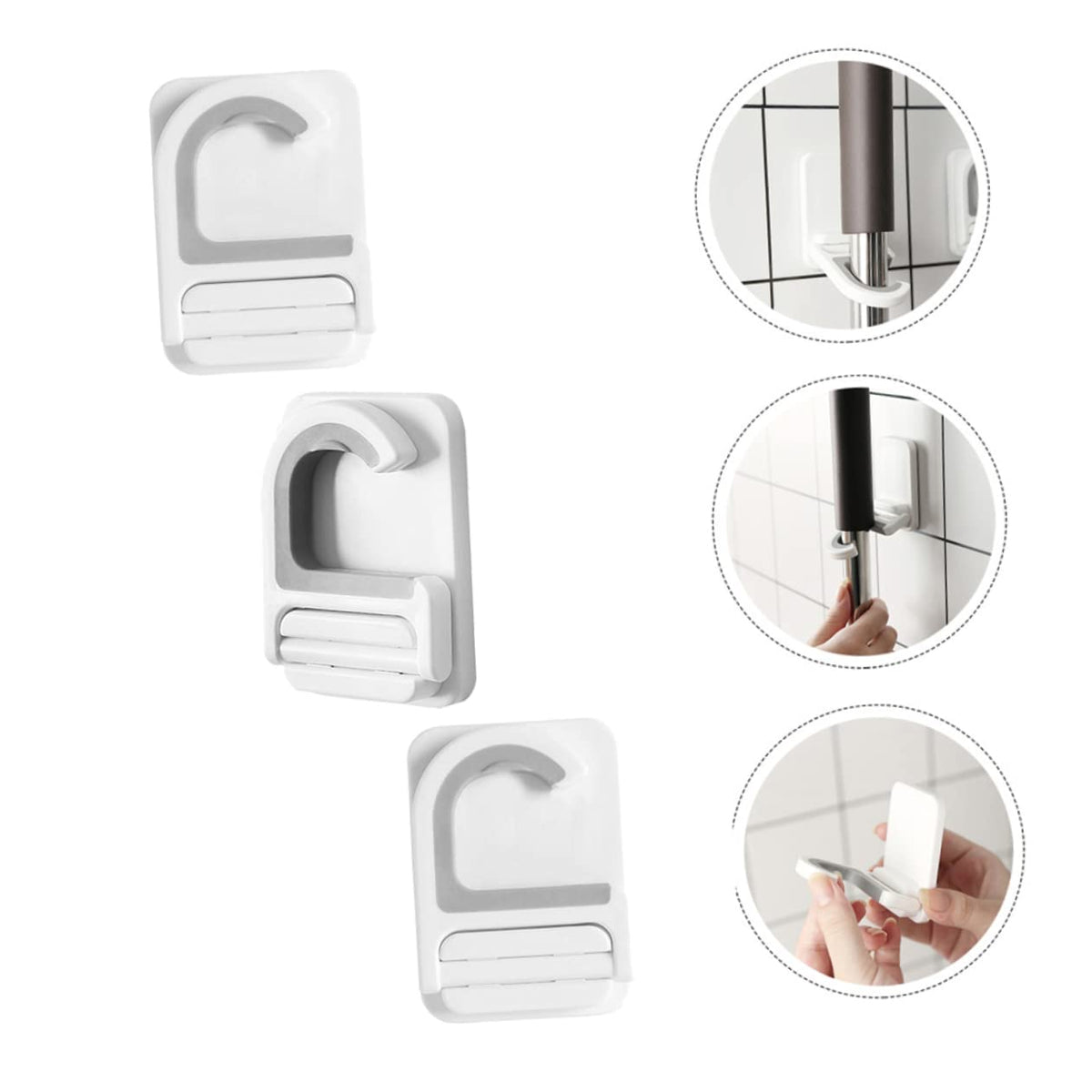 3pcs Punch Broom Mop Holder Wall Mount Hooks Multifunctional Mop Organizer for Umbrellas and Cleaning Tools Home Kitchen Garage Storage