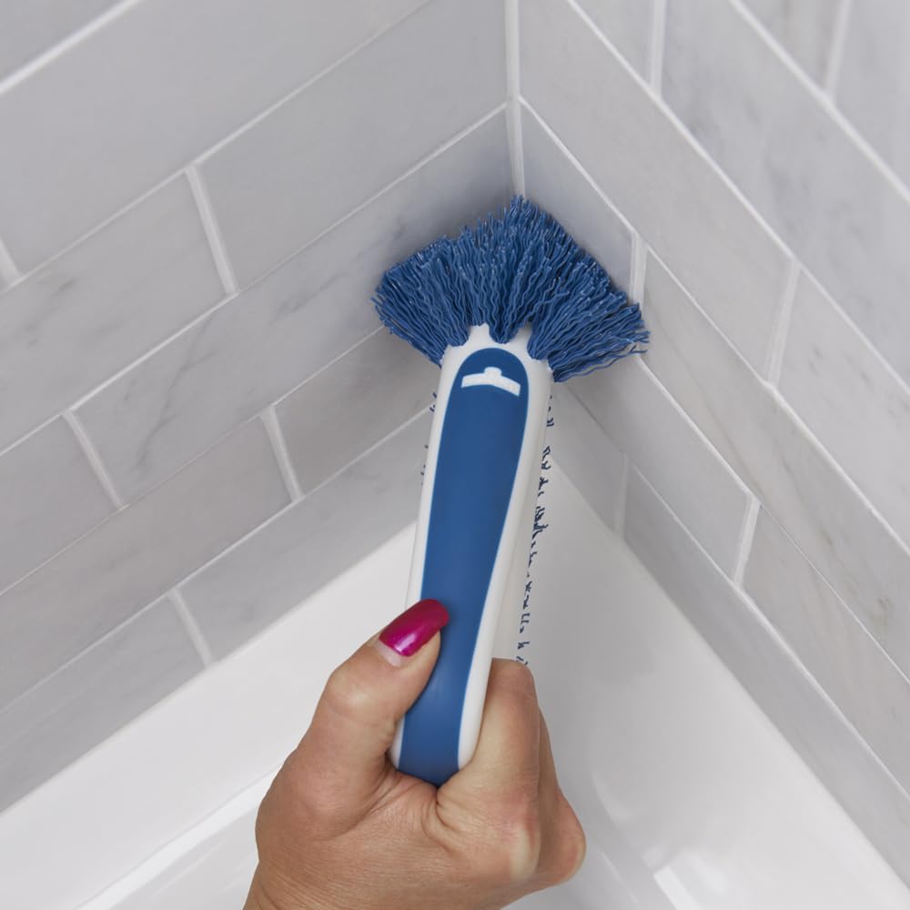 2-in-1 Grout and Corner Scrubber Brush Tool, Crevice Bathroom Cleaning Supplies for Showers, Door Tracks, Tile, and Bathtubs, Household 360-Degree Scrubbing Power