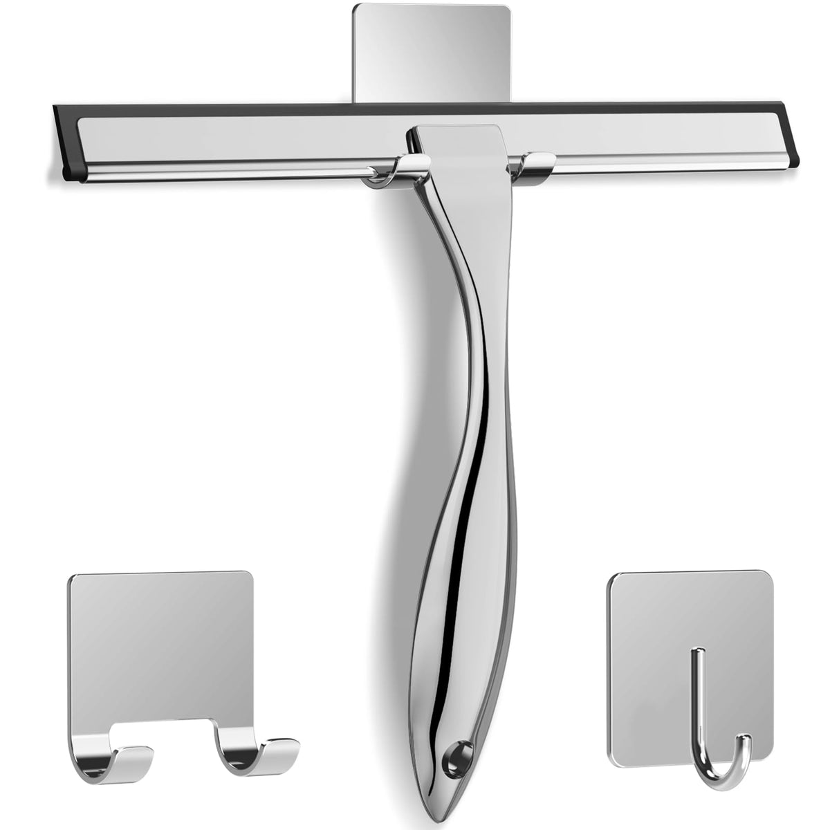 All Purpose Stainless Steel Shower Squeegee for Shower Glass Door with 2 Adhesive Hooks