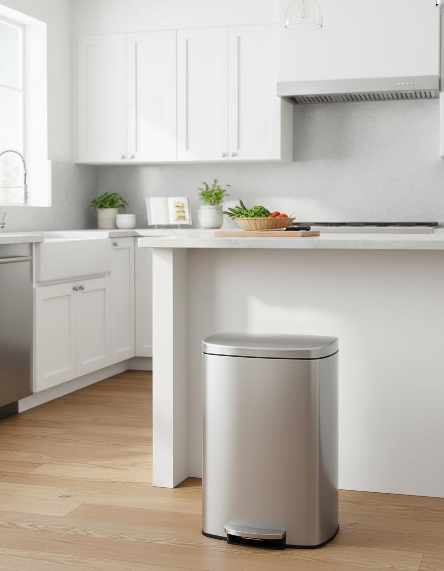 13 gal 50 L Stainless Steel Kitchen Trash Can with Lid