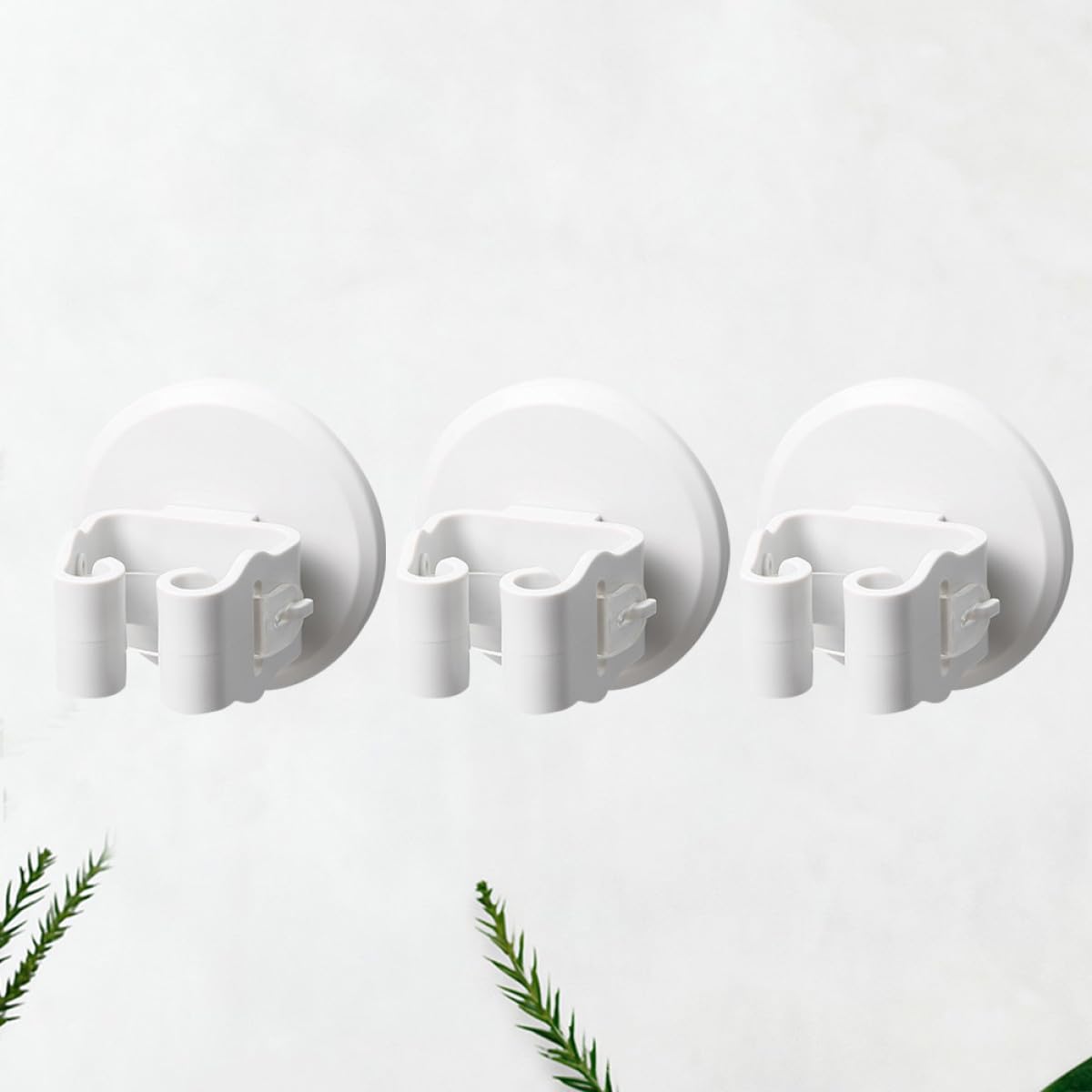 Mop and Broom Holder Suction Cup Clamps 3pcs White Wall