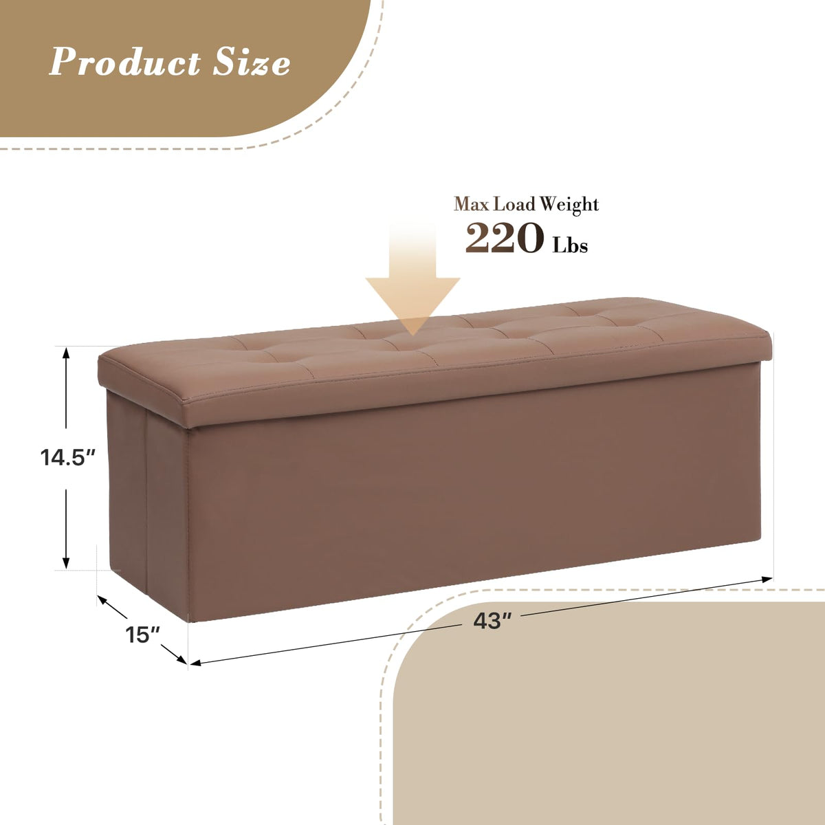43" Storage Ottoman Bench Folding Bench with 130L Hidden Storage