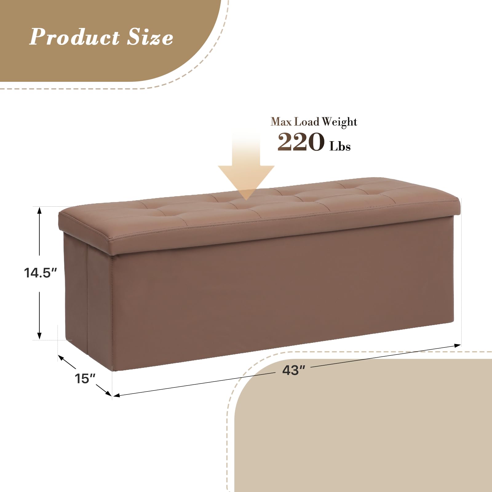 43" Storage Ottoman Bench Folding Bench with 130L Hidden Storage
