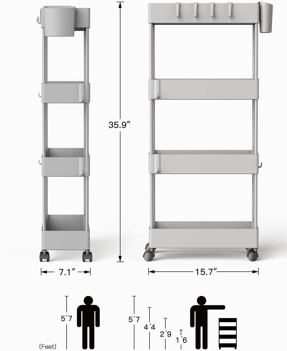 4 Tier Slim Storage Cart with Wheels