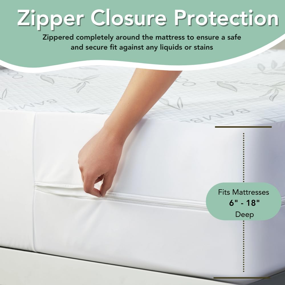 Bamboo Rayon Mattress Protector with Zipper + 2 Pillow Protectors (3 Count)