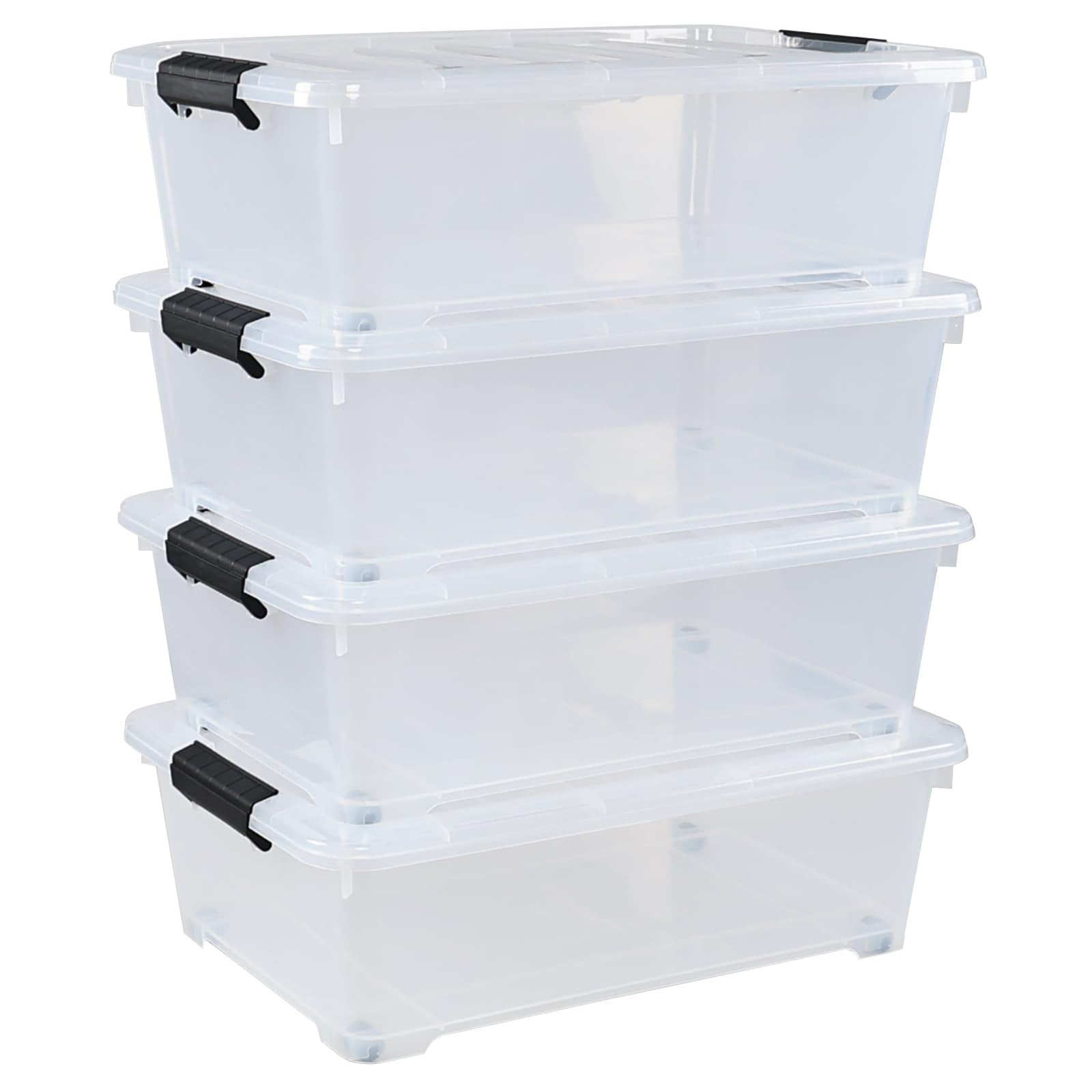 4 Packs 20 Quart Plastic Under Bed Storage Container with Wheels (4 Count)