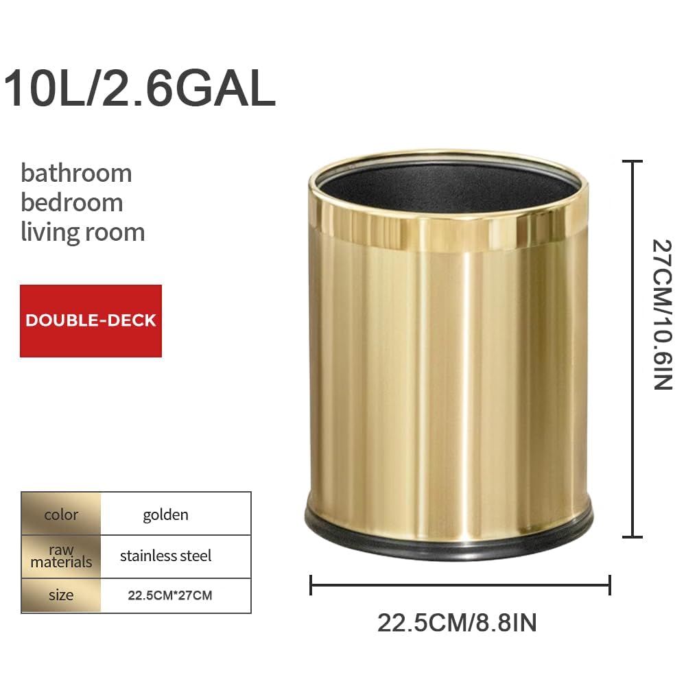 2.6Gallon 10L Brass Bathroom Trash Can
