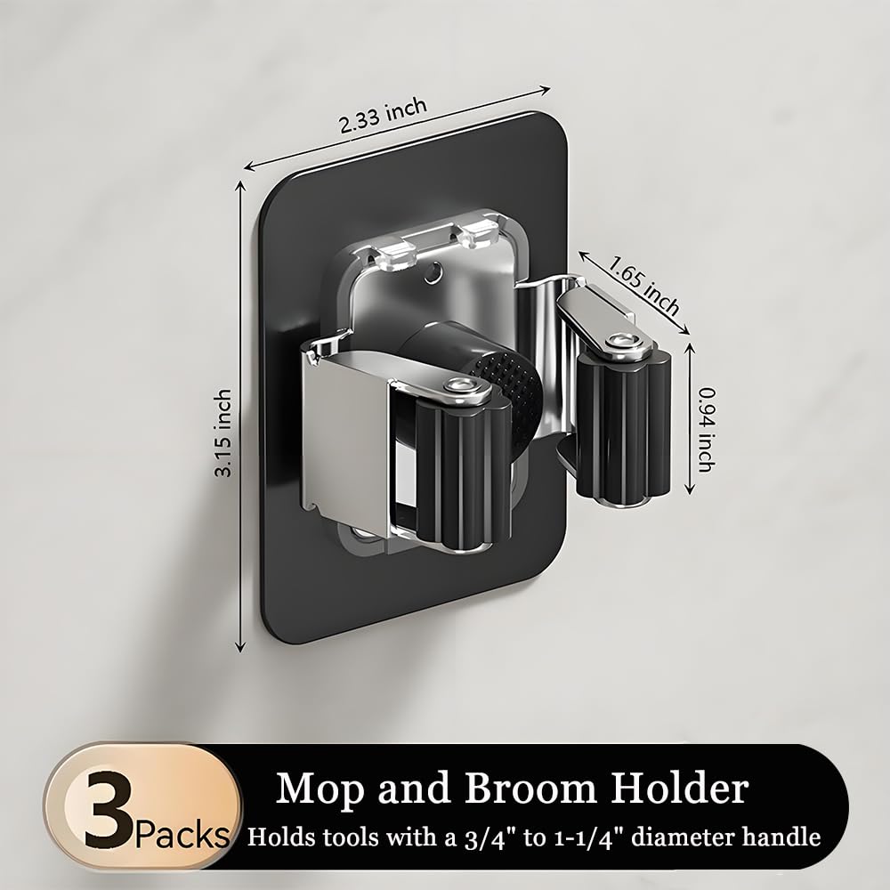 3 Pack Broom Holder Wall Mount & Mop Wall Mount Organizer (3 Count)