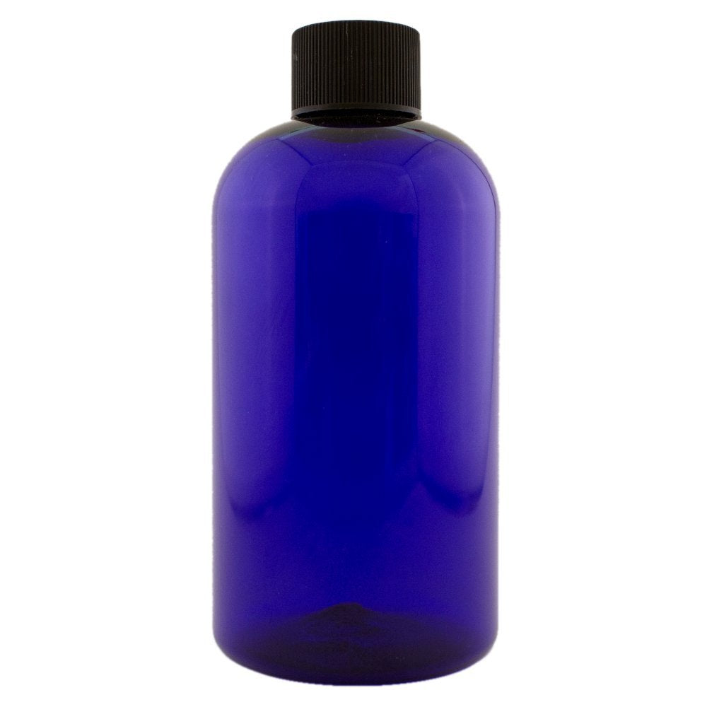 8 fl oz Cobalt Blue Plastic Bottle with Black Cap