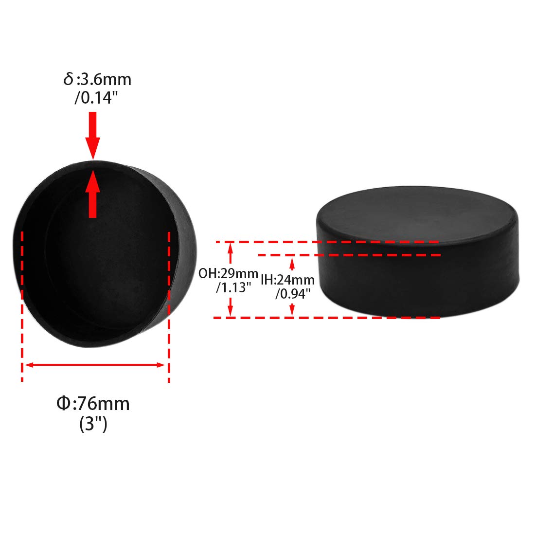 3 Inch Furniture Table Covers Round Black 4PCS 76mm (4 Count)