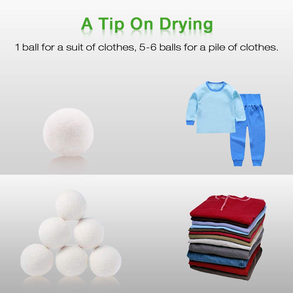Wool Ball Wool Dryer Balls XL Premium Reusable Natural Fabric Softener Pet Fur Hair Remover (6 Count)