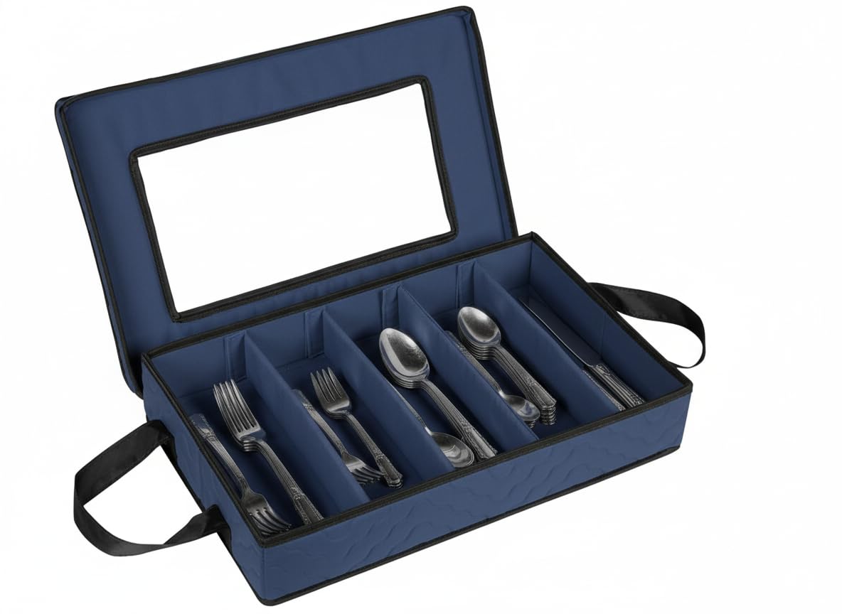 Flatware Storage Case 5 Compartments Silverware Container Box