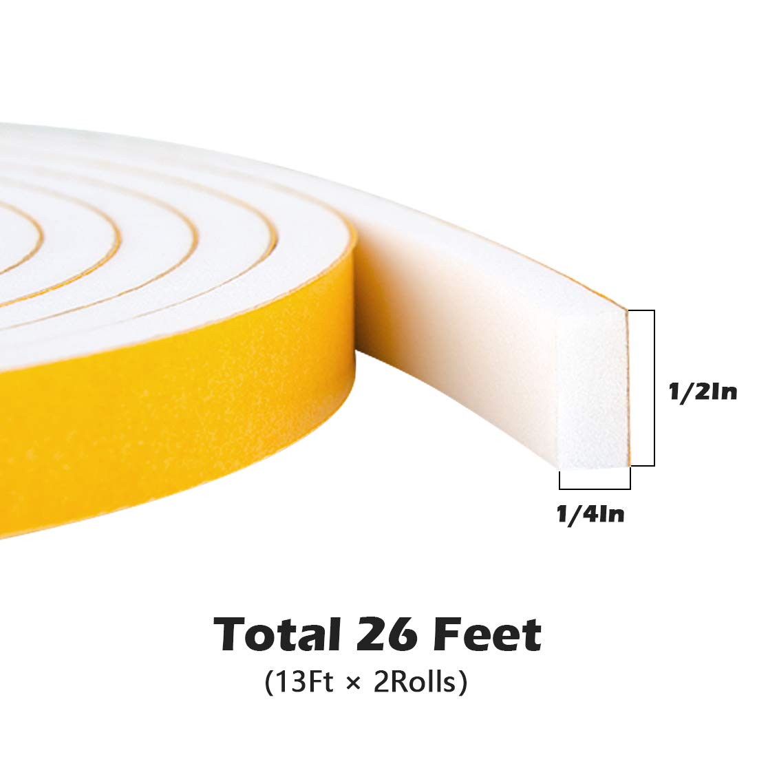 White Door Window Weather Stripping Self Adhesive Foam Tape 1 (26 Foot)