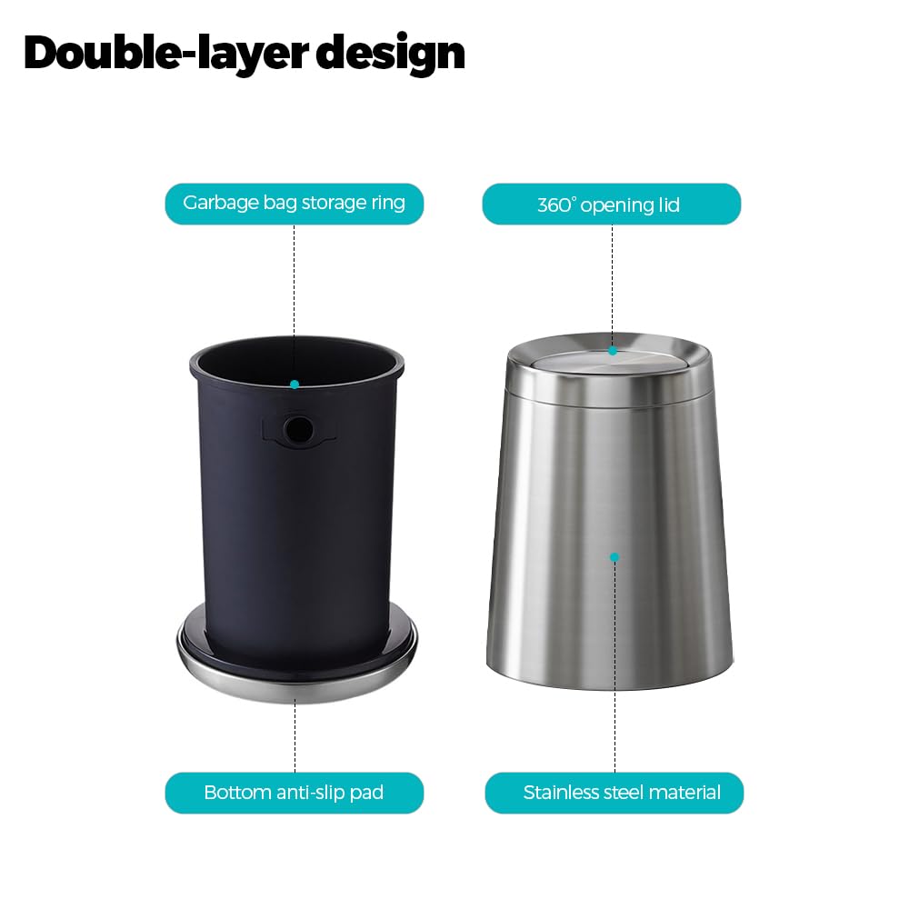 2.1 Gallon Bathroom Trash Can with Lid