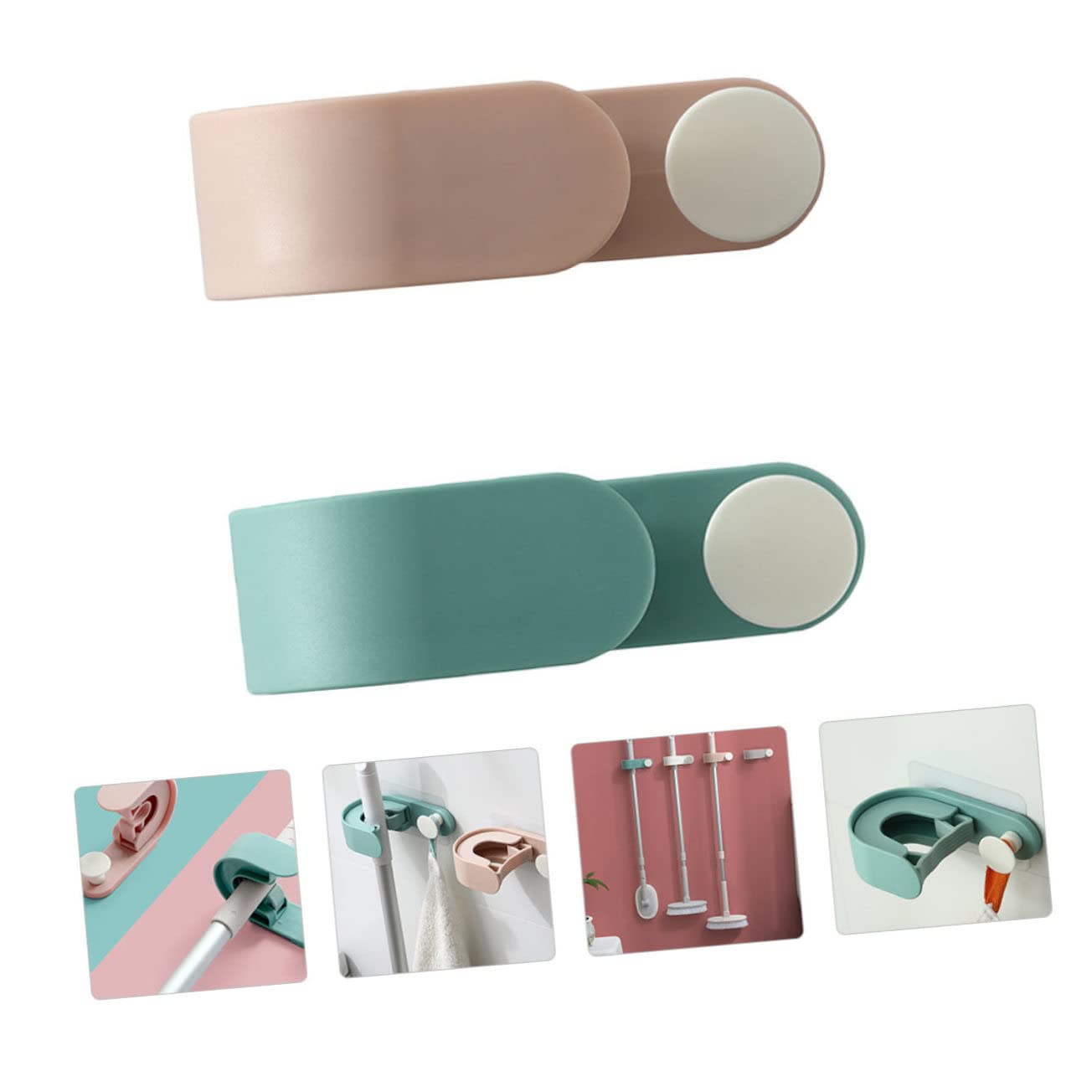 2pcs Punch Mop Hanger and Broom Hook Easy to Install Wall