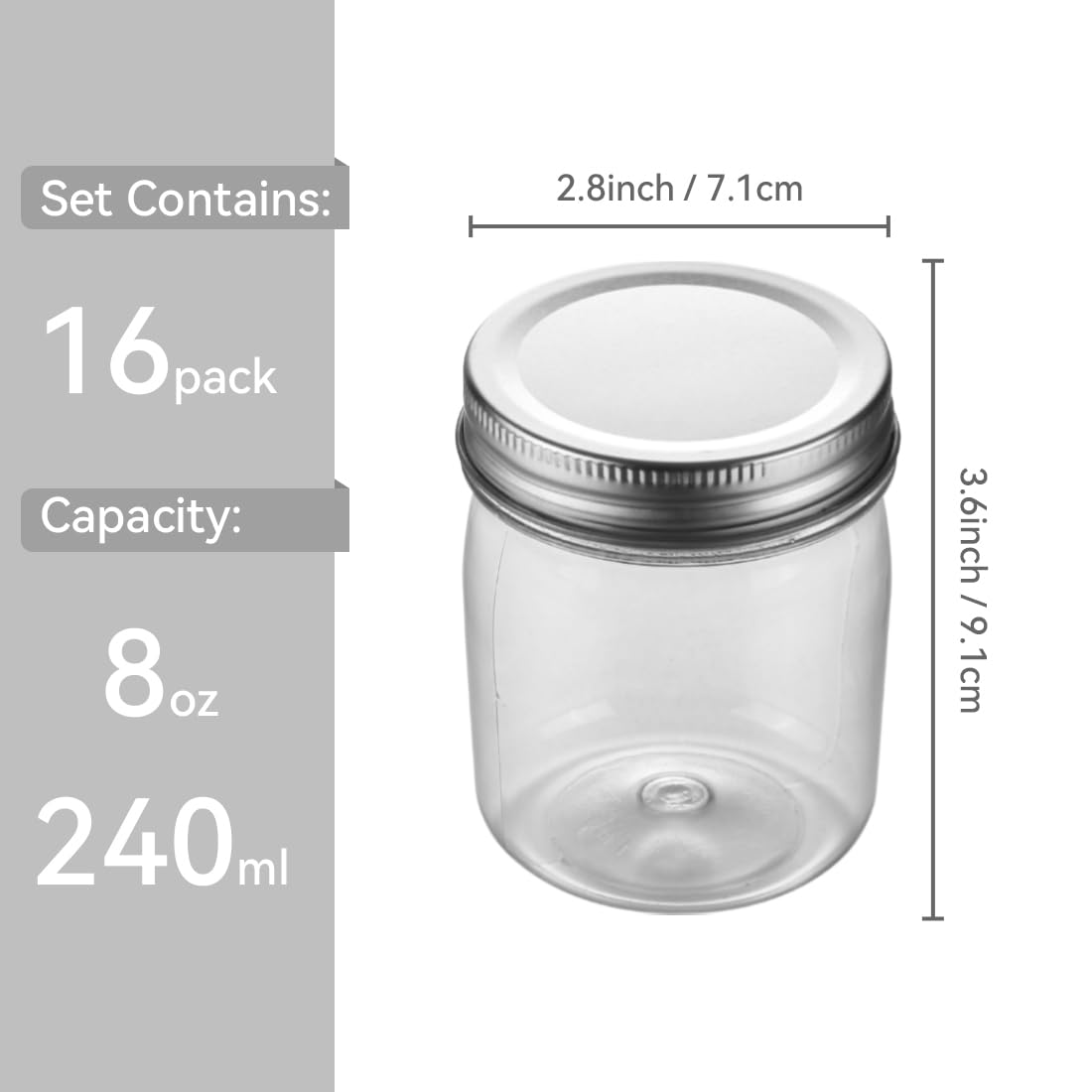 16 Pack Plastic Mason Jars Reusable Storage Containers with Lid