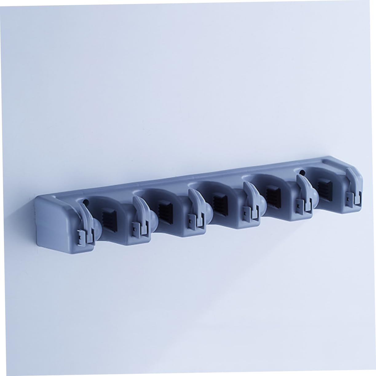 Multi Purpose Wall Mounted Mop Organizer with Grips and Hooks Storage Holder for Brooms Mops and Tools for Bathroom Kitchen and Garage Organization