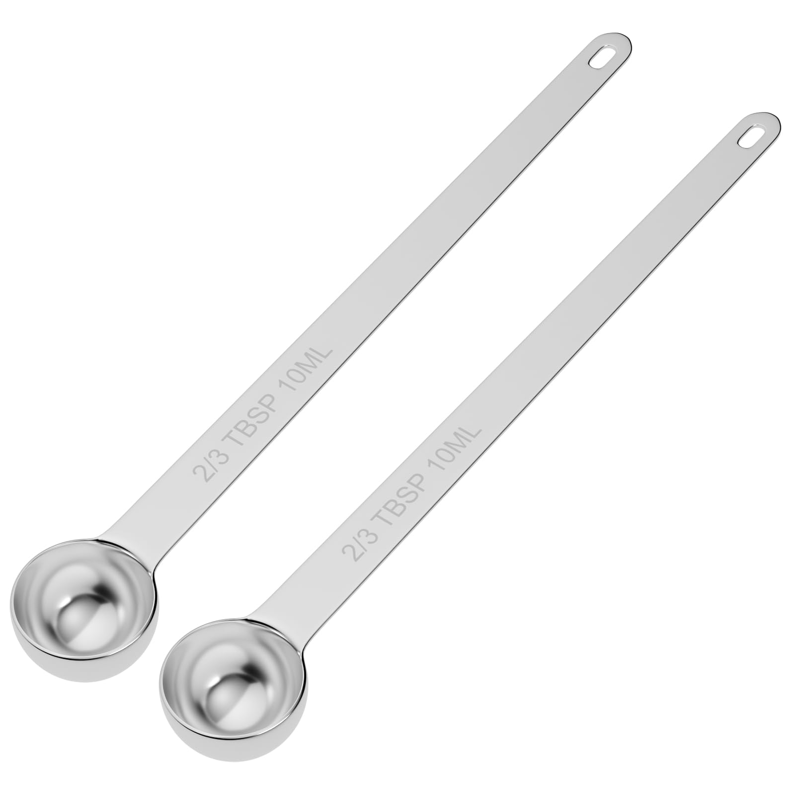 2PCS 2/3TBSP(10ml) Extra Long Handle Measuring Spoon, 18/8 Stainless Steel (2 Count)