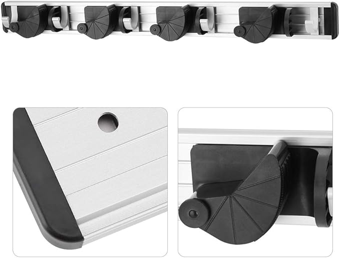 Keenso Space Saving Mop Broom Organizer Securely Grips Household Objects for Wall Storage (Four holes and five hangings)