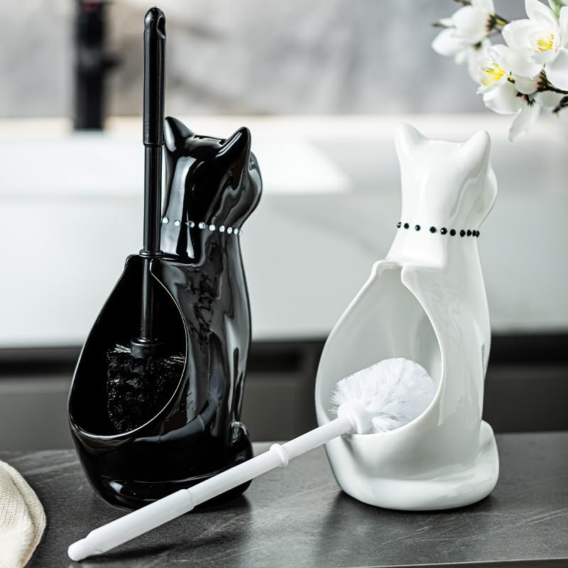 Ceramic Cat Toilet Brush and Holder Set (2 Count)
