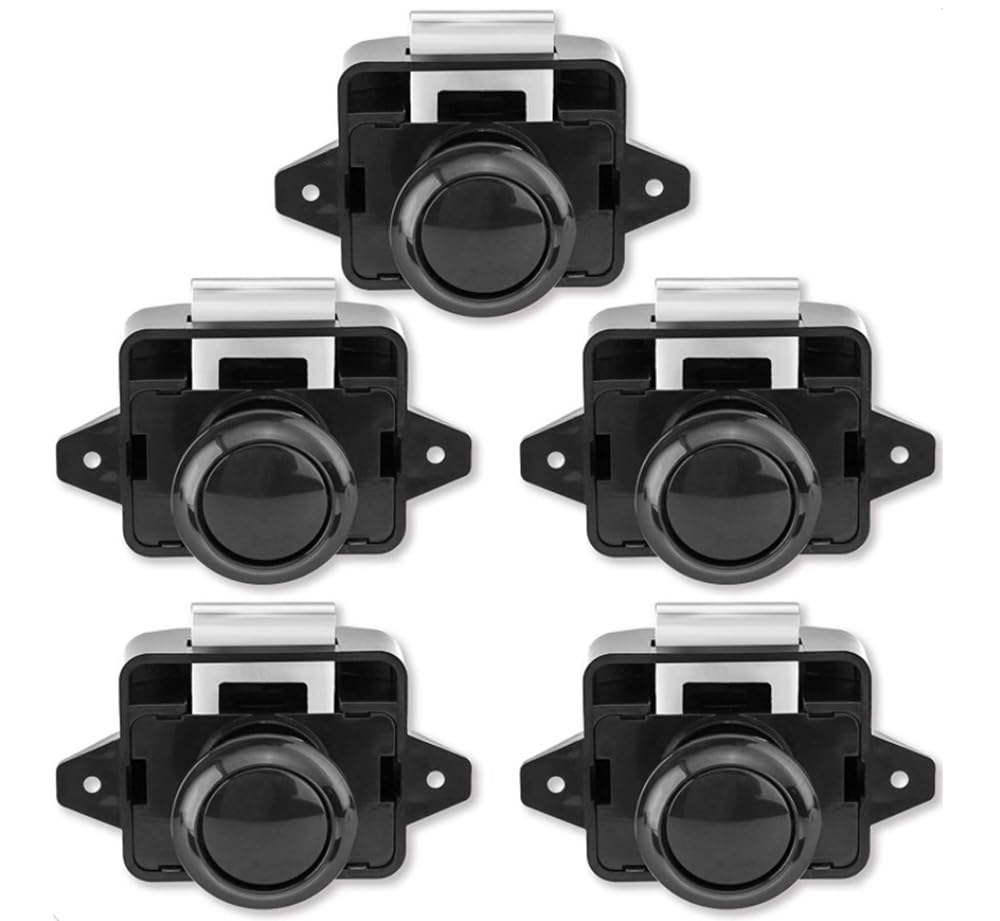 Set of 5 Push Button Latch Cupboard for RV Camper Motor Home Caravan Black (5 Count)