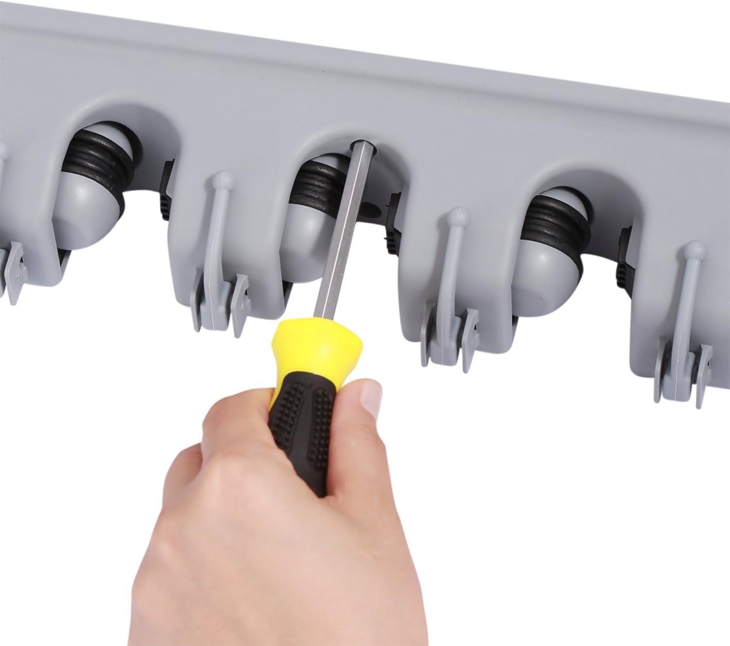 2 Pack Mop and Broom Holder Wall Mounted 3 Position Storage Rack with 4 Retractable Hooks Holds up to 7 Tools Utility Weatherproof Holder for Garage Storage Systems Broom Organizer