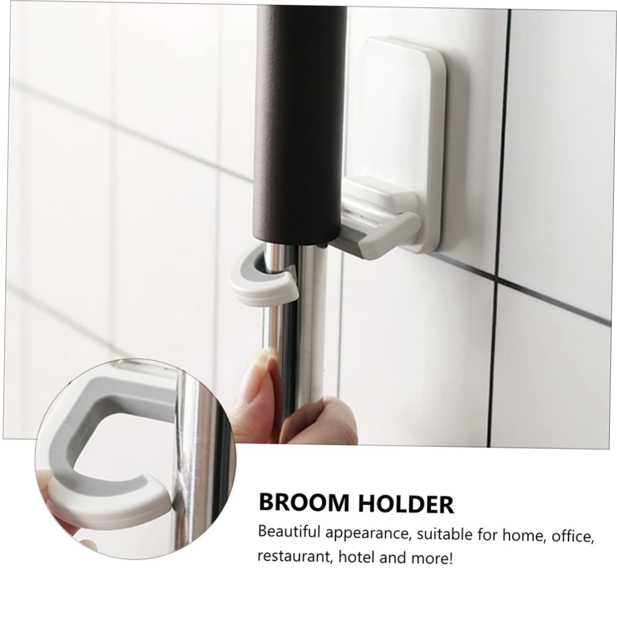 3pcs Punch Wall Mounted Mop Holder Heavy Duty Adhesive Broom Organizer Hooks Multi Functional Hanging Clips for Mop Broom Umbrella Storage Easy No Drill Installation
