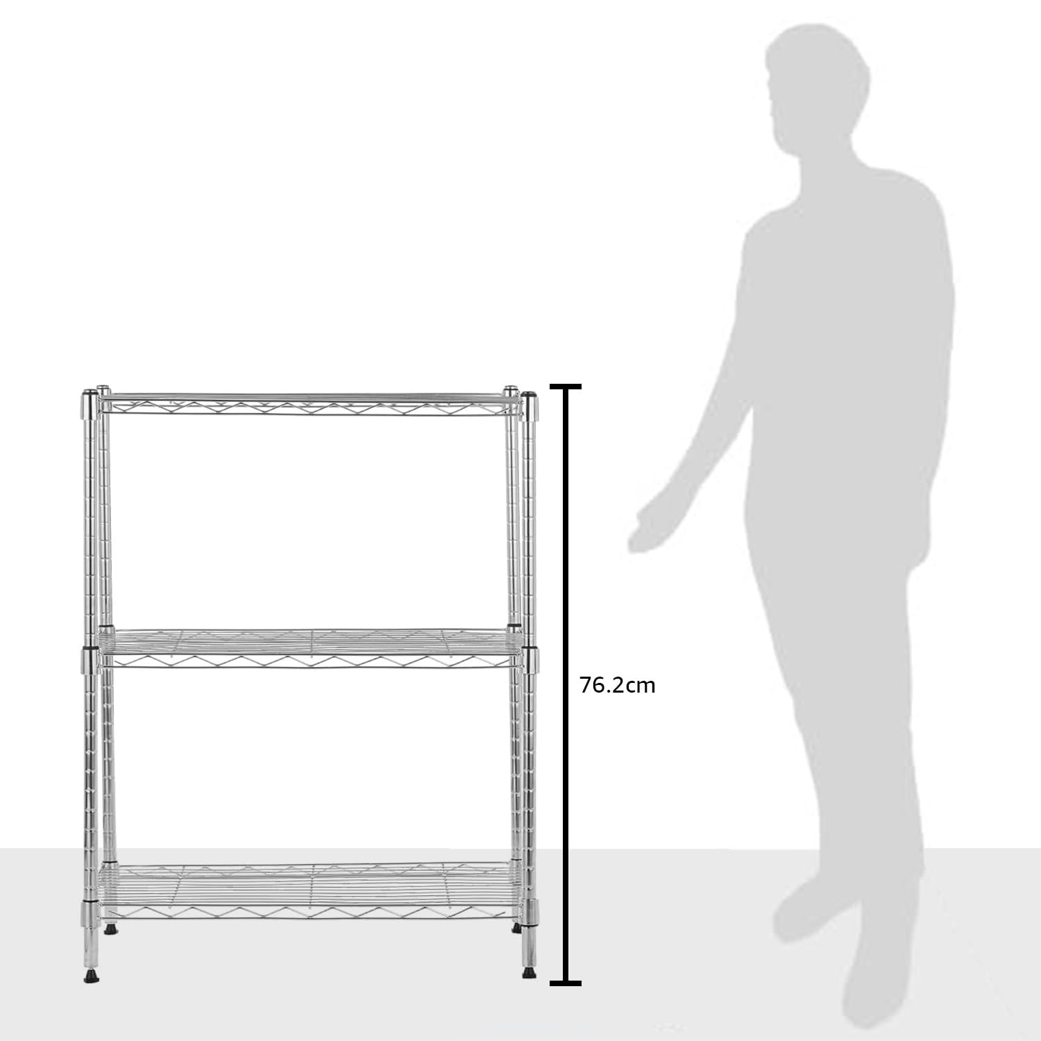 3 Shelf Adjustable Heavy Duty Steel Wire Shelving Rack with Chrome Finish