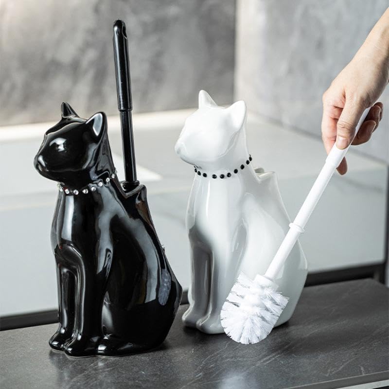 Ceramic Cat Toilet Brush and Holder Set (2 Count)