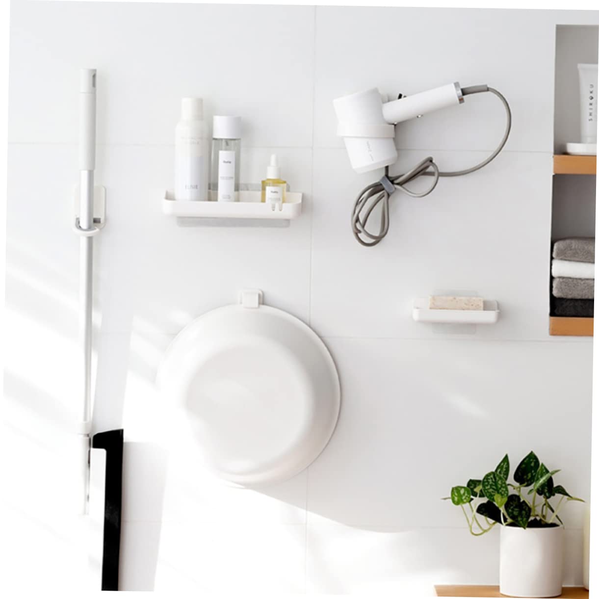 3pcs Punch Broom Mop Holder Wall Mount Hooks Multifunctional Mop Organizer for Umbrellas and Cleaning Tools Home Kitchen Garage Storage