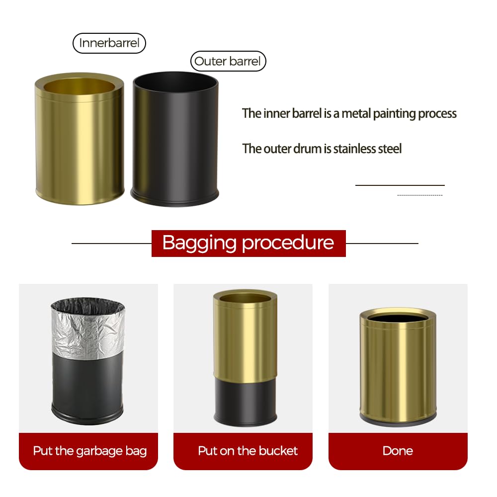 12L 3Gal Antique Brass Bathroom Trash Can