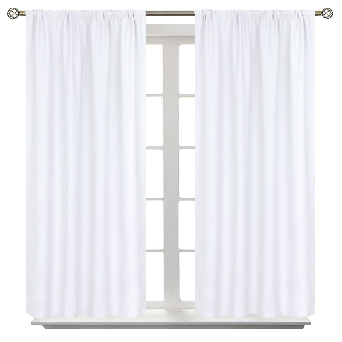 Rod Pocket White Curtains 48 Inches Length for Kitchen Bathroom Window (2 Count)