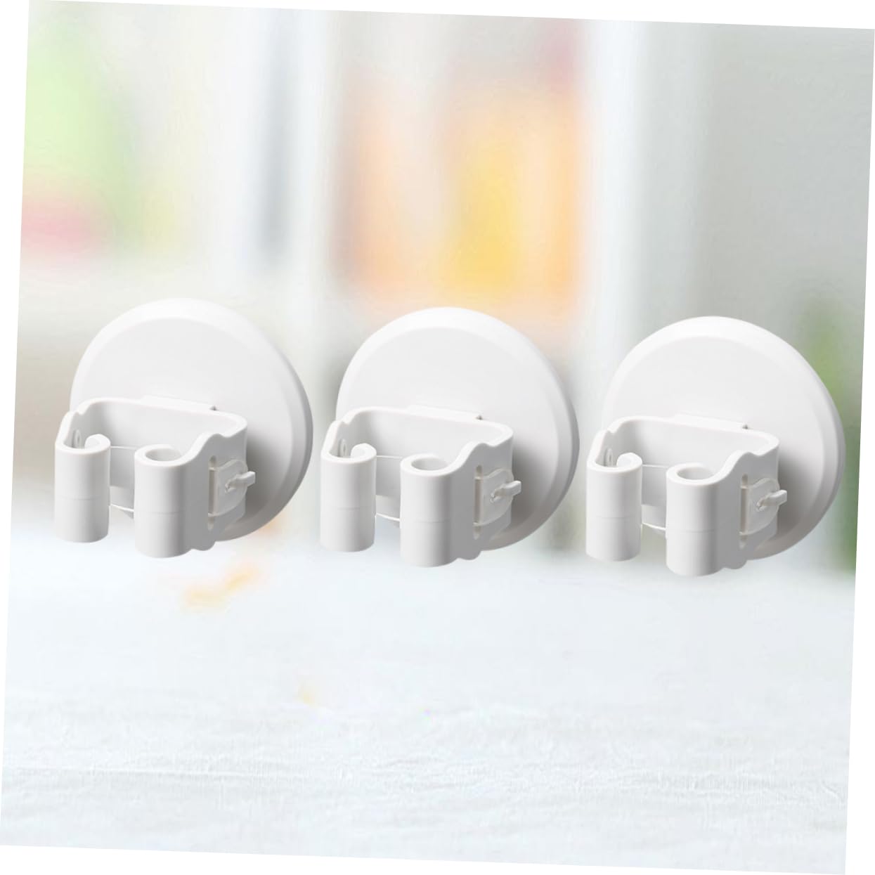 3pcs Wall Mounted Mop Broom Holder White Slip Suction Clips No Drill Storage Rack for Bathroom Kitchen Balcony Organizing Cleaning Tools