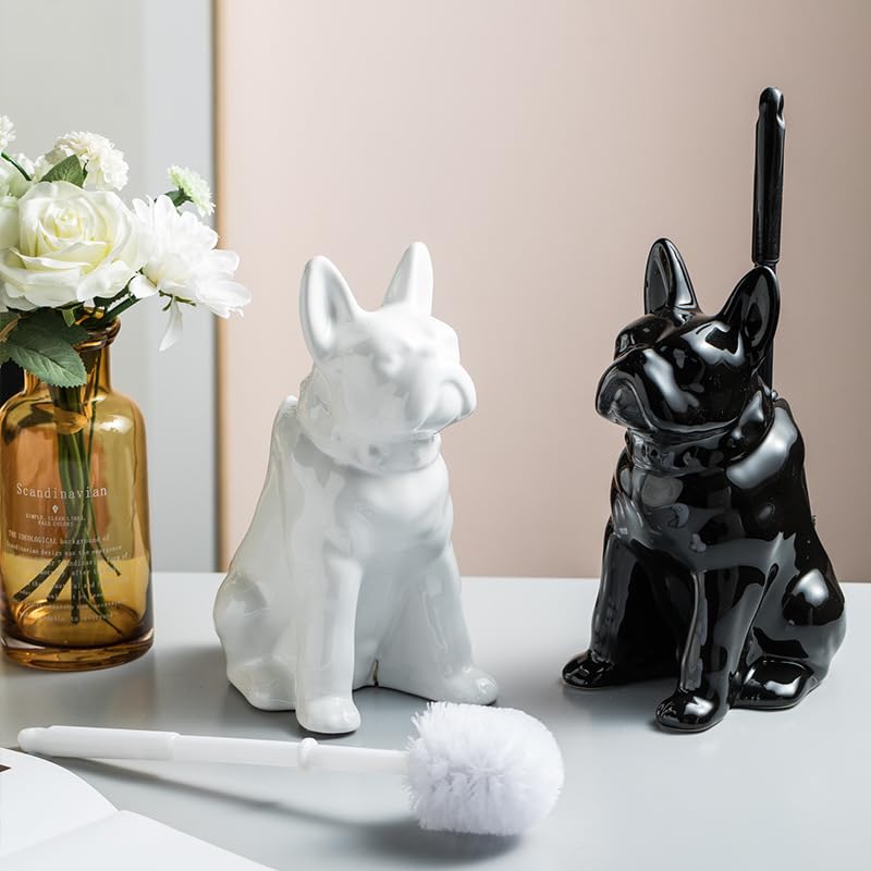 Ceramic Dog White Toilet Brush and Holder Set (2 Count)