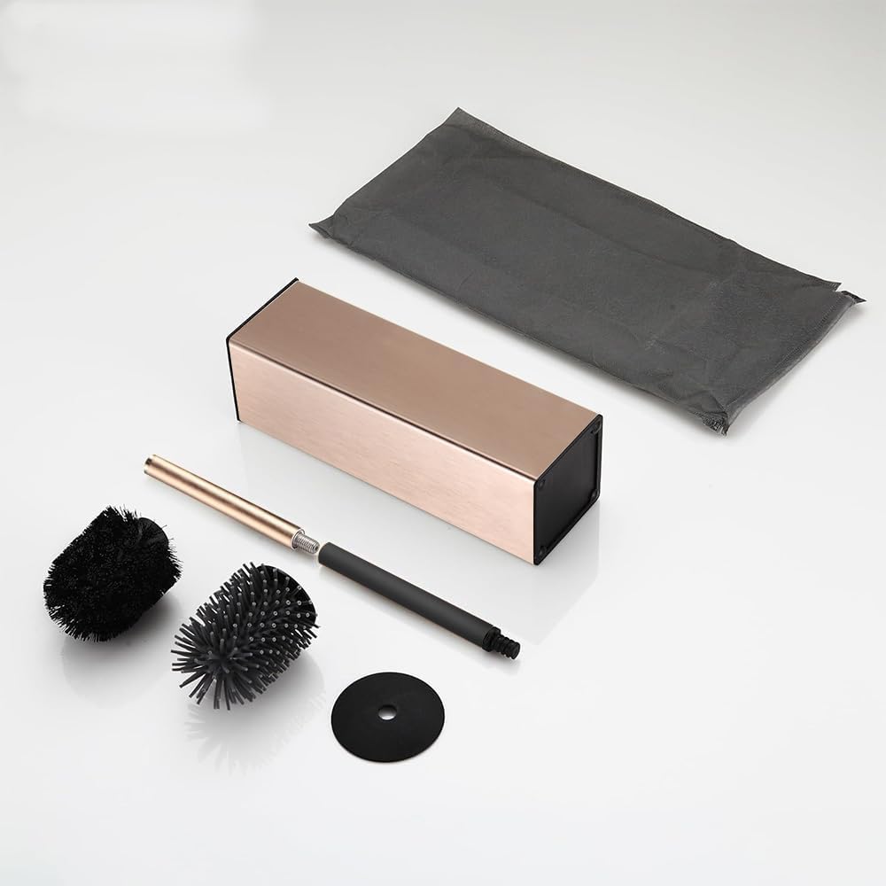 Standing Toilet Brush and Holder Rose Gold Aluminium Toilet Bowl Cleaner Brush and Holder for Bathroom Storage and Organization