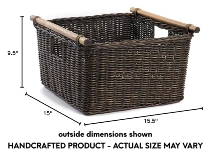 Deep Pole Handle Wicker Storage Basket L