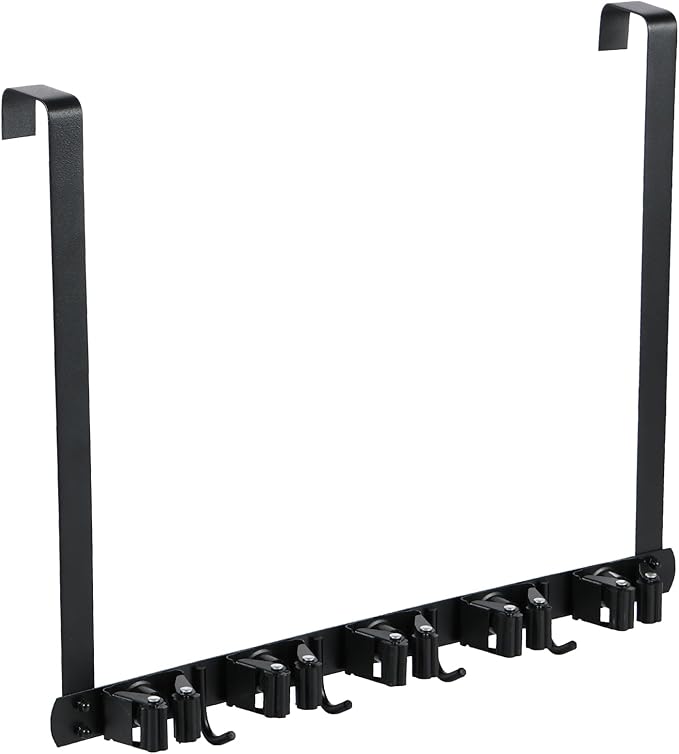 Broom Holder Over The Door with 2 Over Door Hooks Wall Mount Mop and Broom Holder Stainless Steel Mop Holder Utility Broom Gripper Drilling Free Mop Hanger for Home Bathroom Kitchen Garden