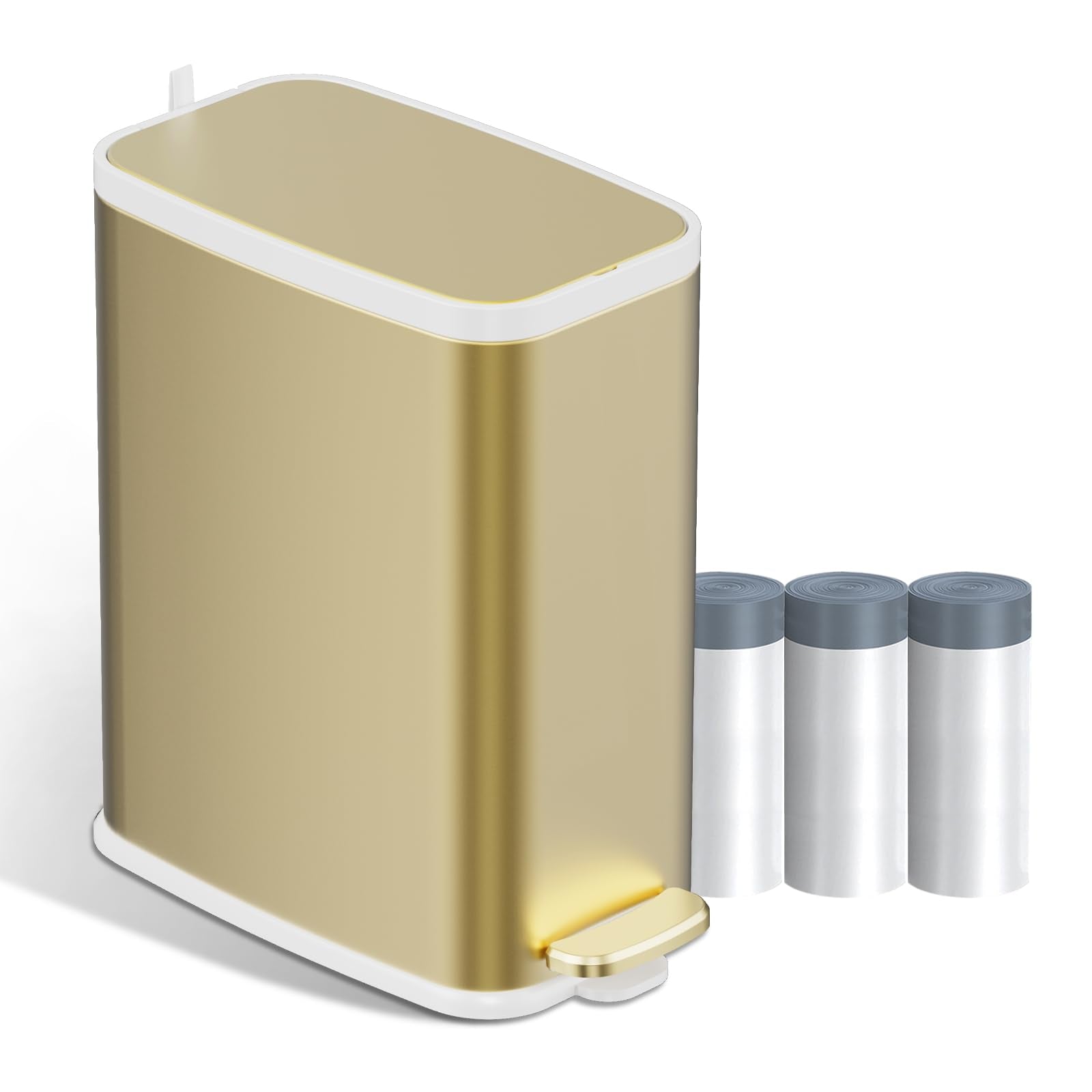 Champagne Gold Bathroom Trash Can with Lid Soft Close
