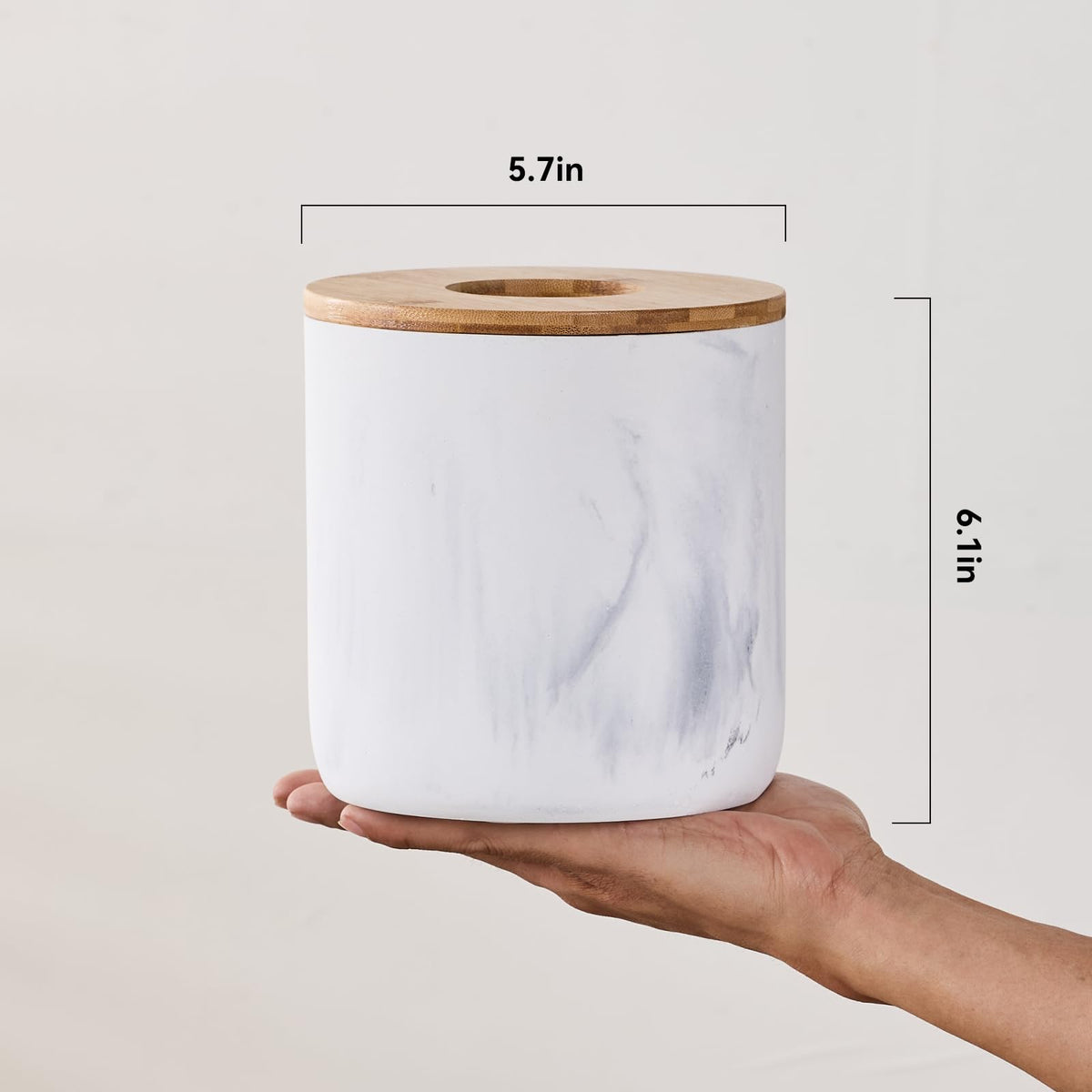 Marble White Mini Trash Can with Bamboo Lid
