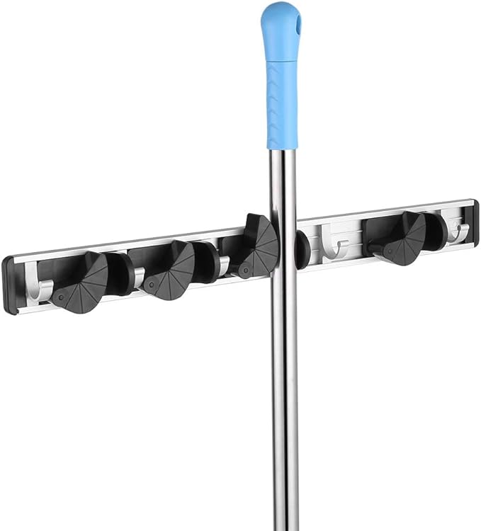 Keenso Space Saving Mop Broom Organizer Securely Grips Household Objects for Wall Storage (Four holes and five hangings)